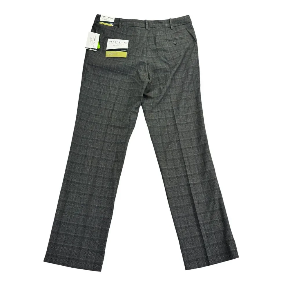 Perry Ellis Mens Modern Fit Stretch Resolution Dress Pants Charcoal Gray 33x32